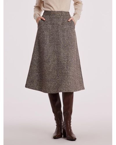 GOELIA Waisted Washable Woolen Skirt - Brown