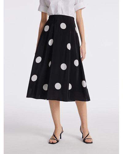 GOELIA 16 Momme Mulberry Silk Polka Dots Printed A-Line Half Skirt - Black