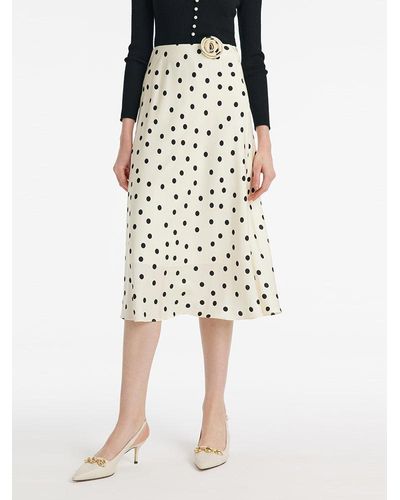 GOELIA 22 Momme Mulberry Silk Polka Dots Printed Half Skirt With 3D Rose Clip And Knotted Headband And Scrunchie - Multicolor