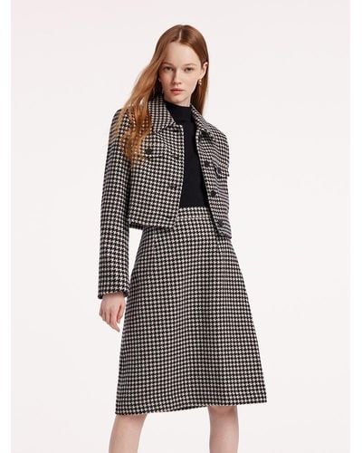 GOELIA Washable Wool Houndstooth Jacket And Sweater And Skirt Suit - Gray