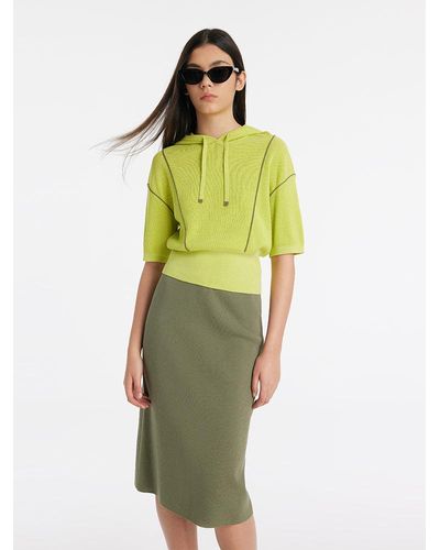 GOELIA Hooded Knitted Top And Half Skirt Two-Piece Set - Green