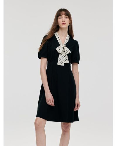 GOELIA Bow Tie Neck Patchwork Mini Dress - Black