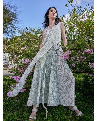 GOELIA 16 Momme Floral Printed Sleeveless Silk Maxi Dress - Green