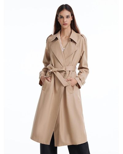 GOELIA Worsted Woolen Double-Breasted Trench Coat - Natural