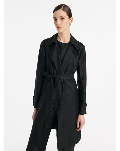 GOELIA 18 Momme Xiang Yun Silk Trench Coat With Belt - Black