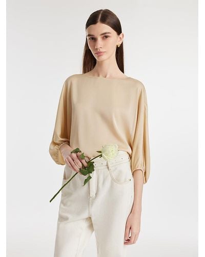 GOELIA 19 Momme Mulberry Silk Boat Neck Blouse - Natural