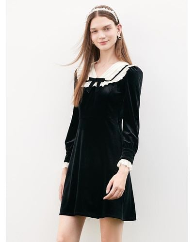 GOELIA Velvet Patchwork Mini Dress - Black