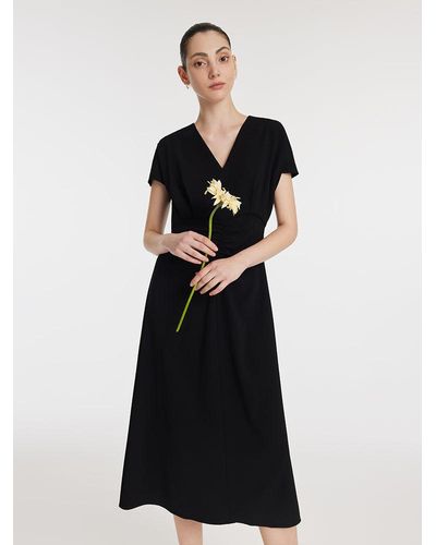 GOELIA Triacetate V-Neck Ruched Midi Dress - Black