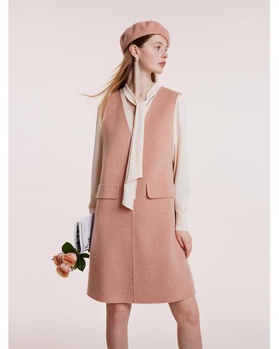GOELIA Pure Double-Faced Wool Vest Dress And Shirt Two-Piece Set With Beret - Pink