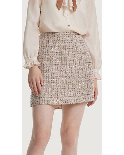 GOELIA A-Line Woolen Tweed Mini Skirt - Natural