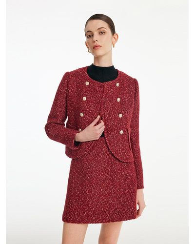 GOELIA Double-Breasted Tweed Crop Jacket - Red