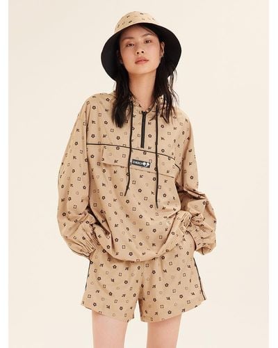 GOELIA Sporty Printed Hoodie And Shorts Two-Piece Set - Natural