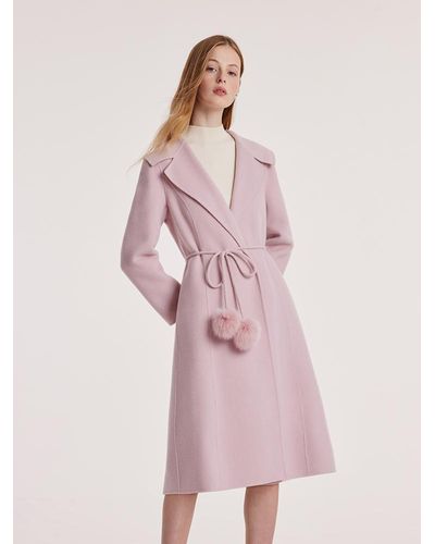 GOELIA Tencel Wool Double-Faced Lapel Coat With Belt - Pink