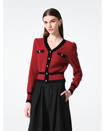 GOELIA Classic Jacquard Cardigan And Skirt Two-Piece Set - Red