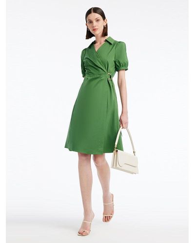GOELIA V-Neck Wrap-Around Pleated Mini Dress - Green