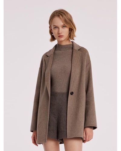 GOELIA Pure Cashmere Mid-Length Coat - Brown