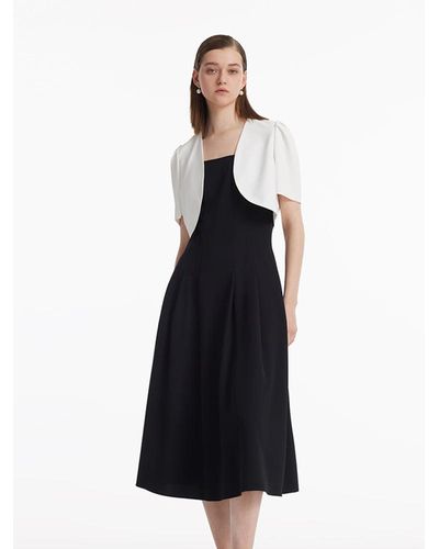 GOELIA Crop Blazer And Spaghetti Strap Dress Two-Piece Set - Black