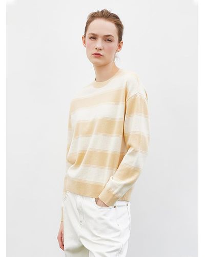 GOELIA Color Block Striped Woolen Sweater - White