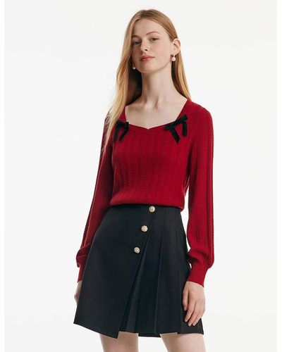 GOELIA Tencel And Woolen Sweater With Detachable Bowknots - Red