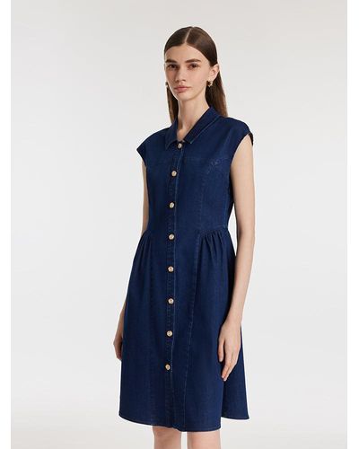 GOELIA Denim Single-Breasted Mini Dress - Blue