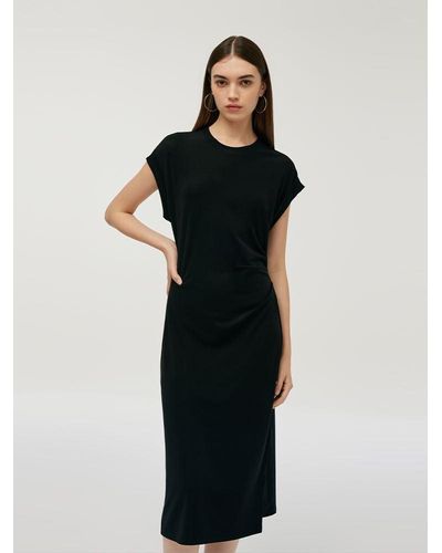 GOELIA Acetate Side Slit Midi Dress - Black
