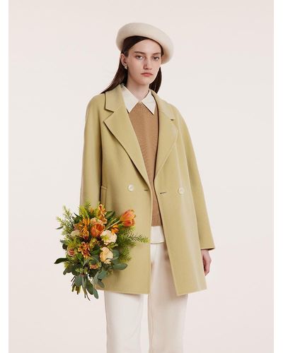 GOELIA Pure Wool Mid-Length Notched Lapel Double-Faced Coat - Natural
