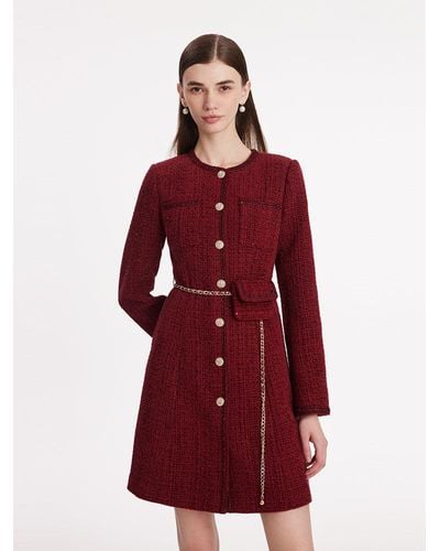 GOELIA Single-Breasted Tweed Coat With Waist Pack - Red