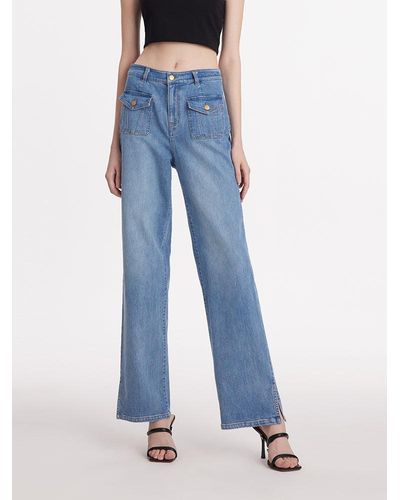 GOELIA Straight Slit Jeans With Patch Pockets - Blue