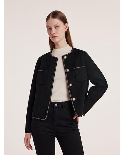 GOELIA Pure Woolen Tweed Jacket - Black