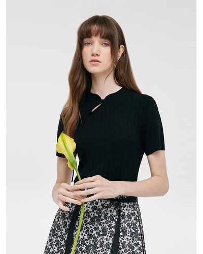 GOELIA Tencel New Chinese-Style Knit Top - Black