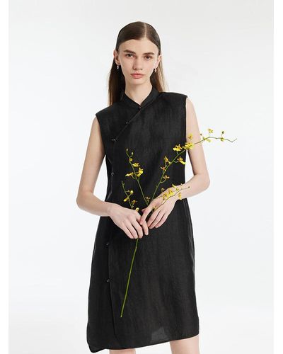 GOELIA Xiang Yun Silk Asymmetric Hem Qipao Mini Dress - Black