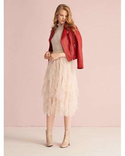 GOELIA Sheepskin Lapel Crop Jacket For Dresses - Pink
