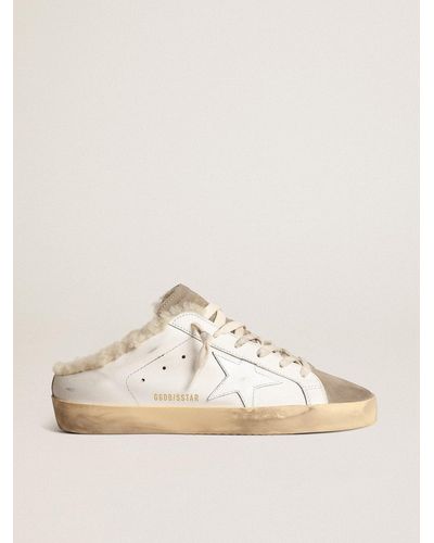 Golden Goose Super-Star Sabots With Leather Star And Shearling Lining - Natural