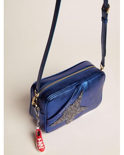 Golden Goose Star Bag Made Of Blue Laminated Leather With Swarovski Star