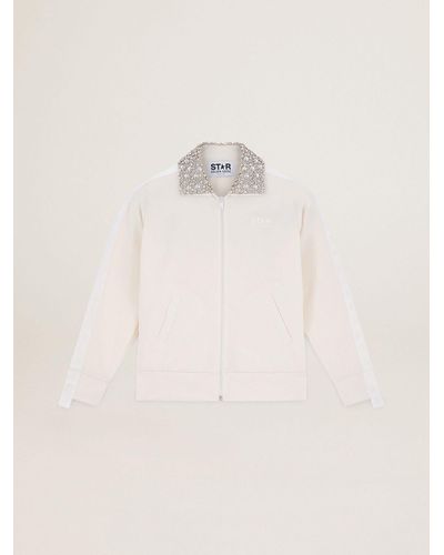 Golden Goose Papyrus Denise Star Collection Zipped Sweatshirt With Crystal Collar - Natural