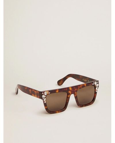 Golden Goose Square Model Sunglasses With Havana Frame And Crystals - Brown
