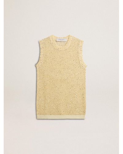 Golden Goose Mesh Knit Top With Sequins And Contrasting Details - Natural