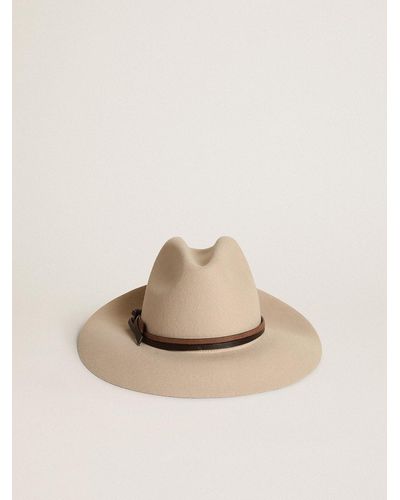 Golden Goose Journey Collection Dove- Fedora Hat With Leather Strap - Natural