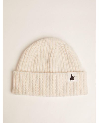 Golden Goose Wool Beanie With Star - White