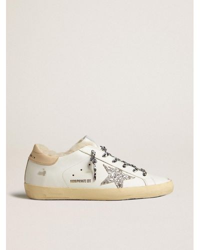 Golden Goose Super-Star Ltd With Shearling Lining And Glitter Star - Natural
