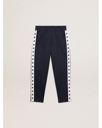 Golden Goose Dark Sweatpants With Strip And Contrasting Stars - Blue