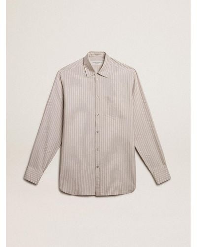 Golden Goose Viscose-Blend Linen Shirt With Striped Pattern - Natural