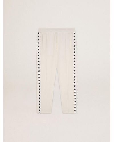 Golden Goose Sweatpants With Stars On The Sides - Natural