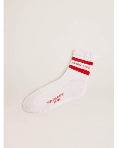 Golden Goose Cotton Socks With Distressed Finishes, Stripes And Logo - Red