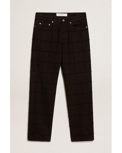 Golden Goose Cotton Pants With 3D-Effect Checked Pattern - Black