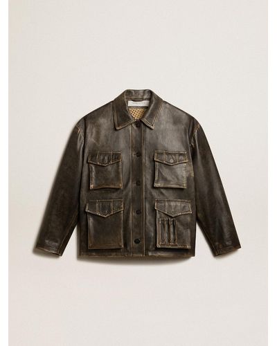 Golden Goose Aged Nappa Leather Jacket - Brown