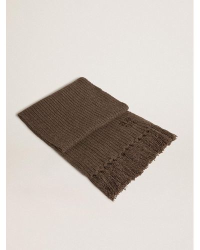 Golden Goose Ash Scarf With Contrasting Embroidery - Brown