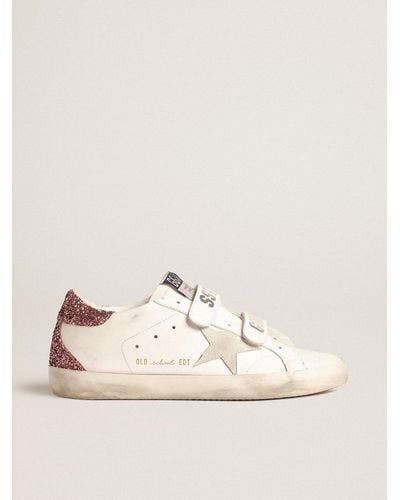 Golden Goose Old School With Ice- Suede Star And Glitter Heel Tab - Natural