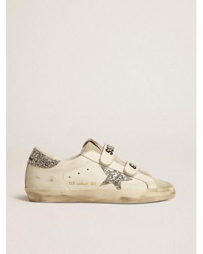 Golden Goose Old School With Glitter Star And Ice- Suede Tongue - Natural
