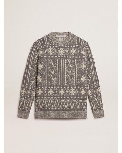 Golden Goose Round-Neck Sweater With Fair Isle Motif - Gray